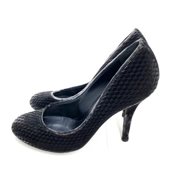 SERGIO Rossi Embossed Velvet Round Toe High Heel  Pumps In Dark Gray - Picture 6 of 11